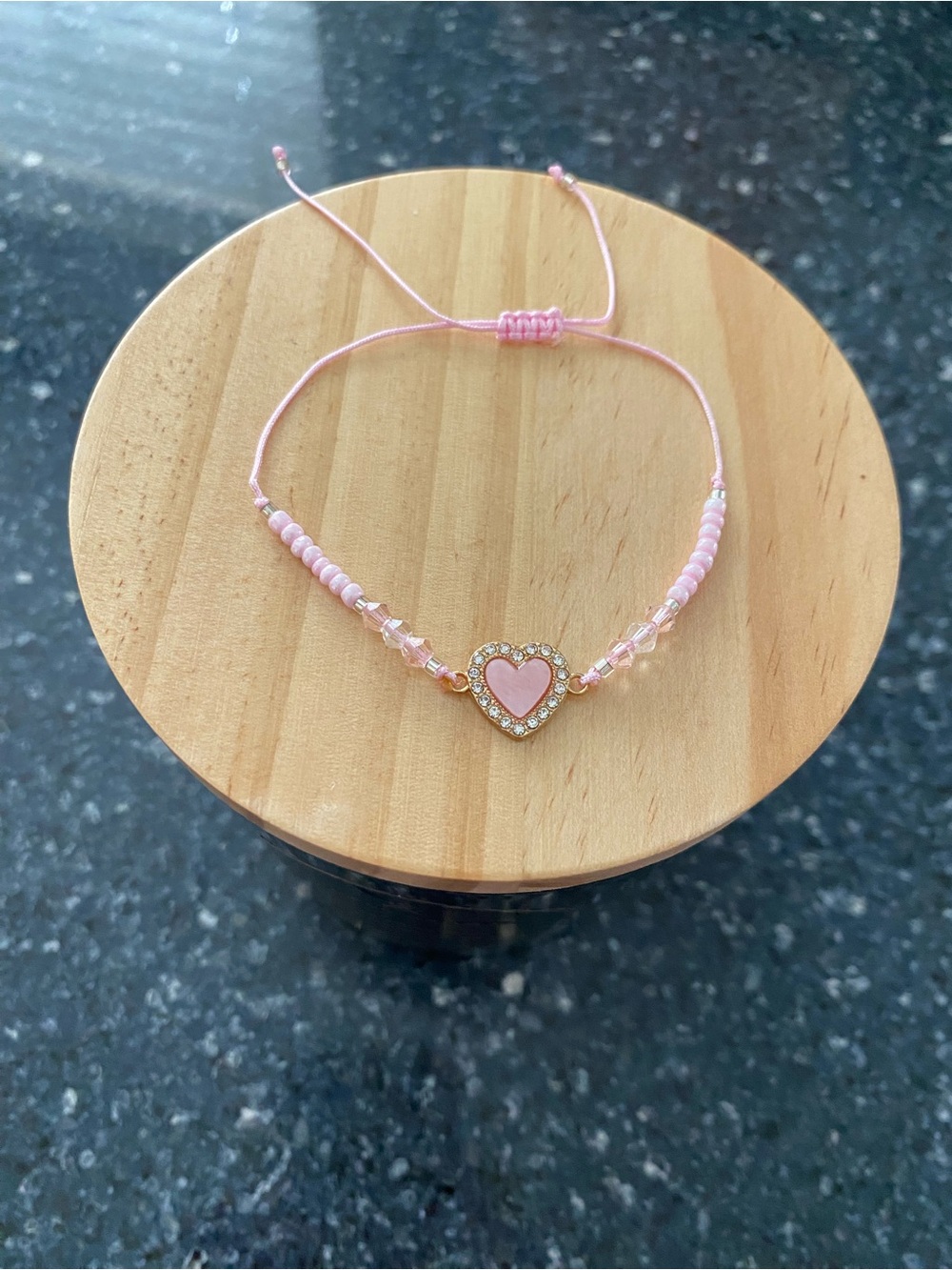 Pink Heart Beaded Adjustable Bracelet